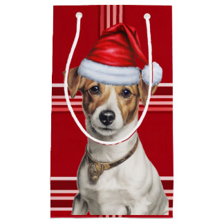 Jack Russell Terrier Red Holiday Plaid Christmas Small Gift Bag