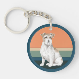 Jack Russell Terrier Retro Background Keychain
