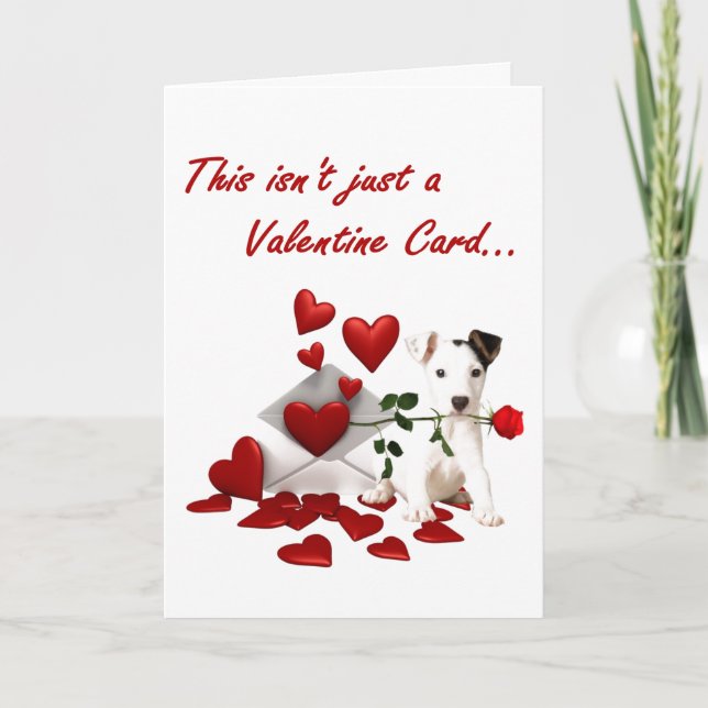 Jack Russell Terrier Rose and Hearts Valentine Holiday Card (Front)