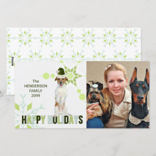 Jack Russell Terrier Santa Dog in Green Holiday Ca Card