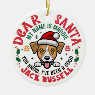 Jack Russell Terrier Santa Personalized Christmas Ceramic Ornament