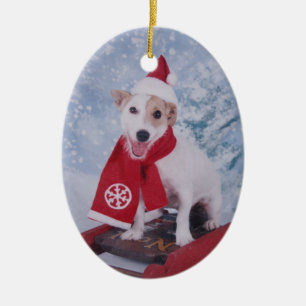 Jack Russell Terrier - Santa's helper Ceramic Ornament