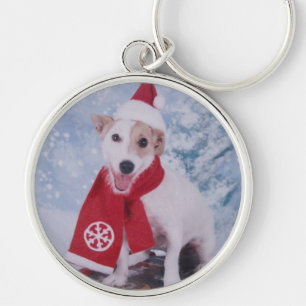 Jack Russell Terrier - santa's helper Keychain