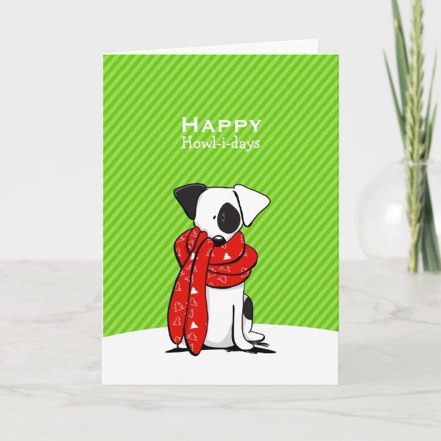 Jack Russell Terrier Scarf Green Modern Christmas Holiday Card (Front)