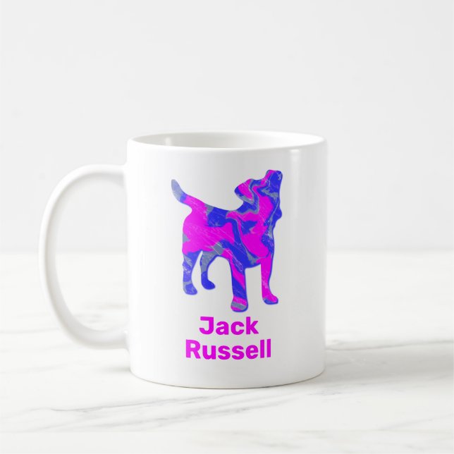 Jack Russell Terrier Silhouette Pink & Blue Coffee Mug (Left)