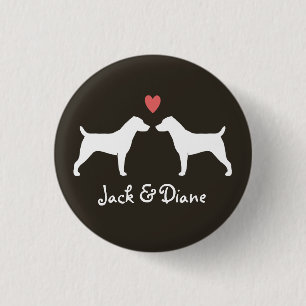 Jack Russell Terrier Silhouettes with Heart 1 Inch Round Button