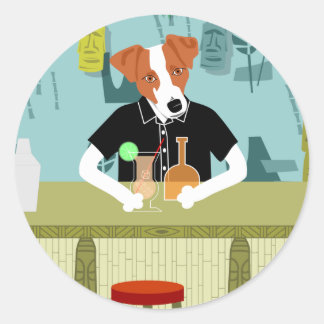 Jack Russell Terrier Tiki Bar Classic Round Sticker