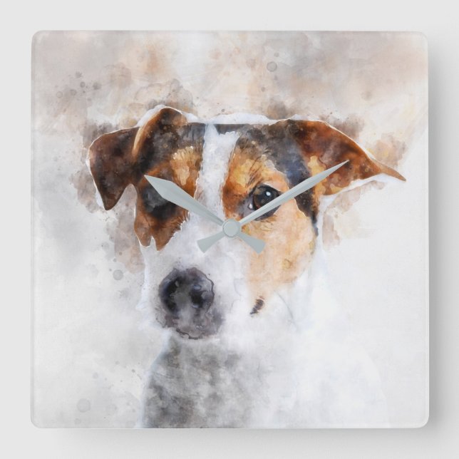 Jack Russell Terrier Watercolor Art Square Wall Clock (Front)