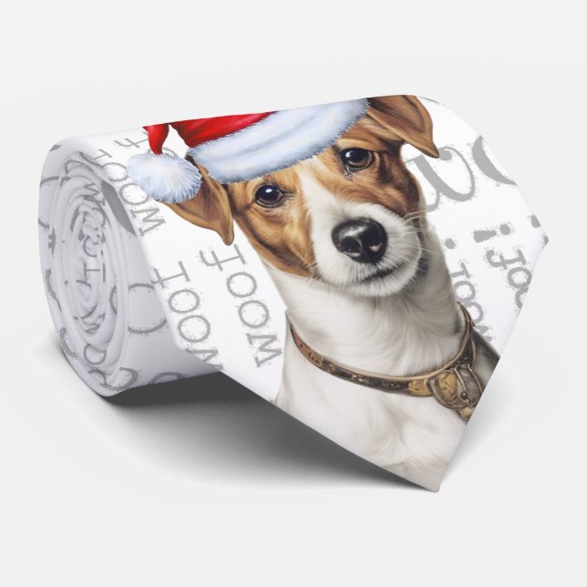 Jack Russell Terrier Woof Christmas Dog Lover Tie (Rolled)