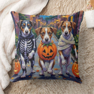 Jack Russell Trick-or-Treating Halloween Costumes Throw Pillow