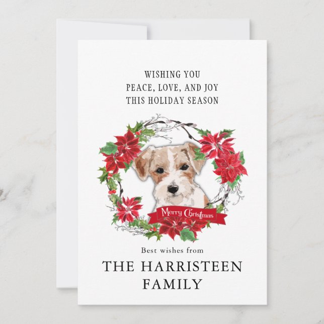 Jack Russell Watercolor Poinsettia Christmas Holiday Card (Front)