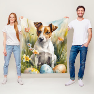 Jack Russell with Easter Eggs Fleece Blanket