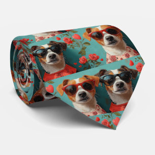 Jack Russell With Heart Roses Valentine's Day Tie