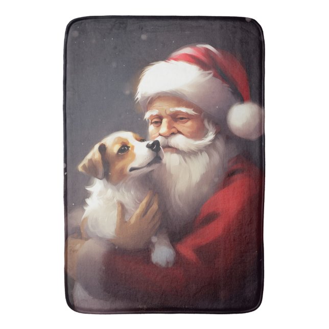 Jack Russell With Santa Claus Festive Christmas Bath Mat (Front Vertical)