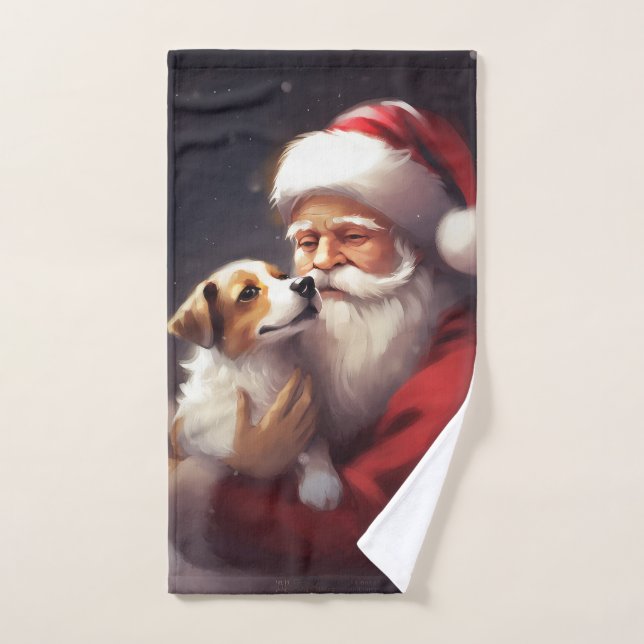 Jack Russell With Santa Claus Festive Christmas Bath Towel Set (Hand Towel)