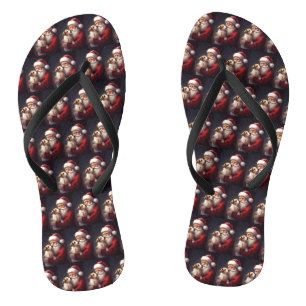 Jack Russell With Santa Claus Festive Christmas Flip Flops