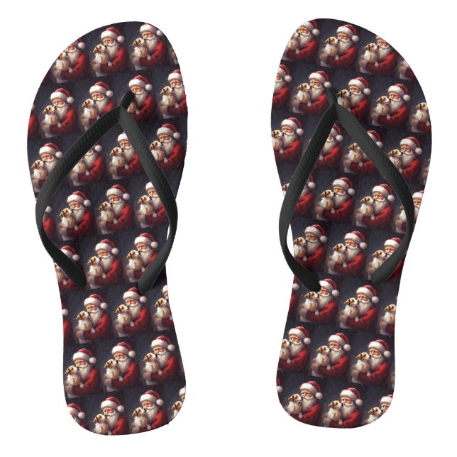 Jack Russell With Santa Claus Festive Christmas Flip Flops (Footbed)
