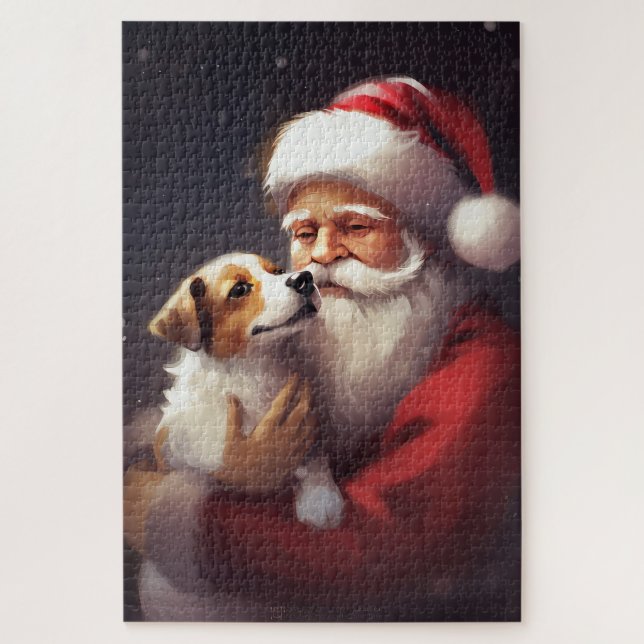 Jack Russell With Santa Claus Festive Christmas Jigsaw Puzzle (Vertical)