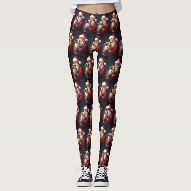 Jack Russell With Santa Claus Festive Christmas Leggings (Front)