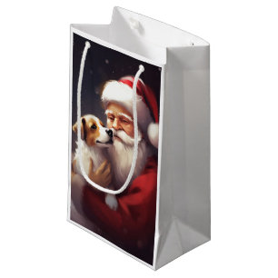 Jack Russell With Santa Claus Festive Christmas Small Gift Bag