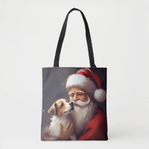 Jack Russell With Santa Claus Festive Christmas Tote Bag