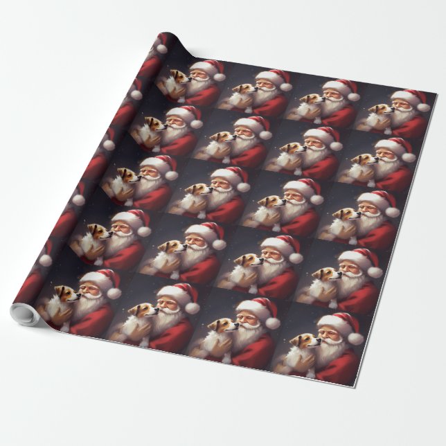 Jack Russell With Santa Claus Festive Christmas Wrapping Paper (Unrolled)
