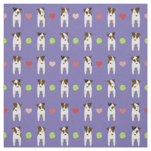 Jack Russells hearts tennis balls periwinkle Fabric
