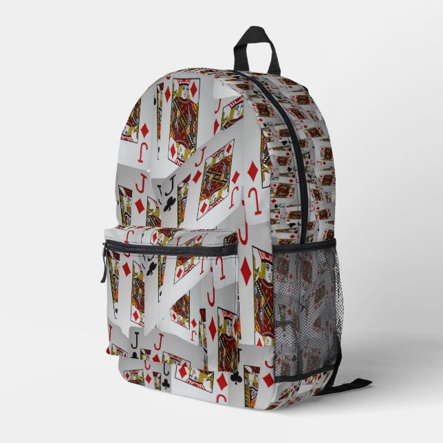 "Jack’s Wild: A Scatter of Poker Cards" Printed Backpack (Back Corner Right)