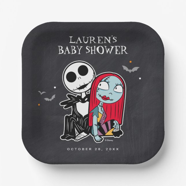 Jack & Sally Baby Shower | Chalkboard Paper Plate (Front)