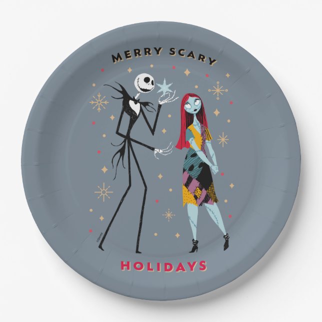 Jack & Sally | Merry Scary Holidays Paper Plate (Front)