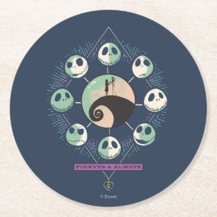 Jack & Sally Moon Phases - Forever & Always Round Paper Coaster