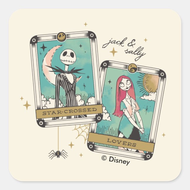 Jack & Sally Star-Crossed Lovers Tarot Cards Square Sticker (Front)