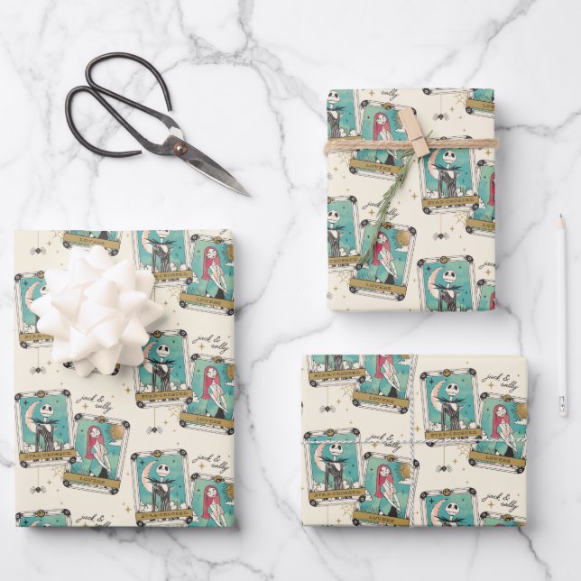 Jack & Sally Star-Crossed Lovers Tarot Cards Wrapping Paper Sheet (Front)