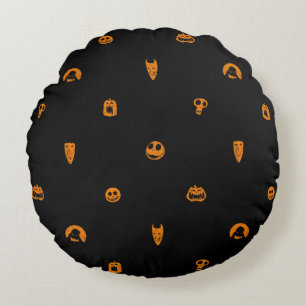 Jack Skellington Black & Orange Polka Dot Pattern Round Pillow