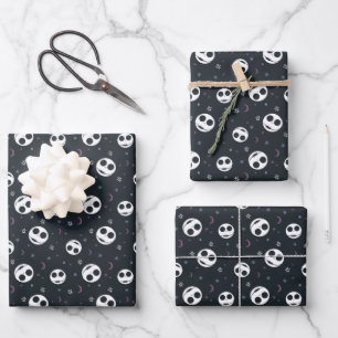 Jack Skellington Head & Stars Pattern Wrapping Paper Sheet