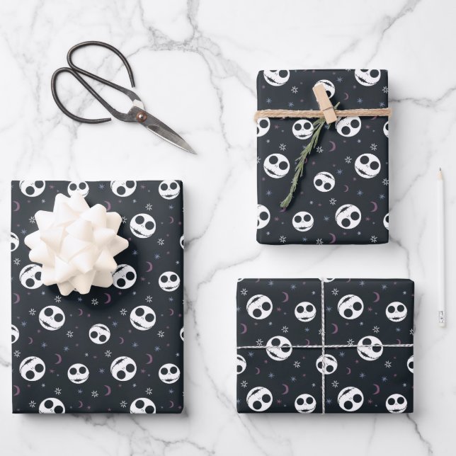 Jack Skellington Head & Stars Pattern Wrapping Paper Sheet (Front)