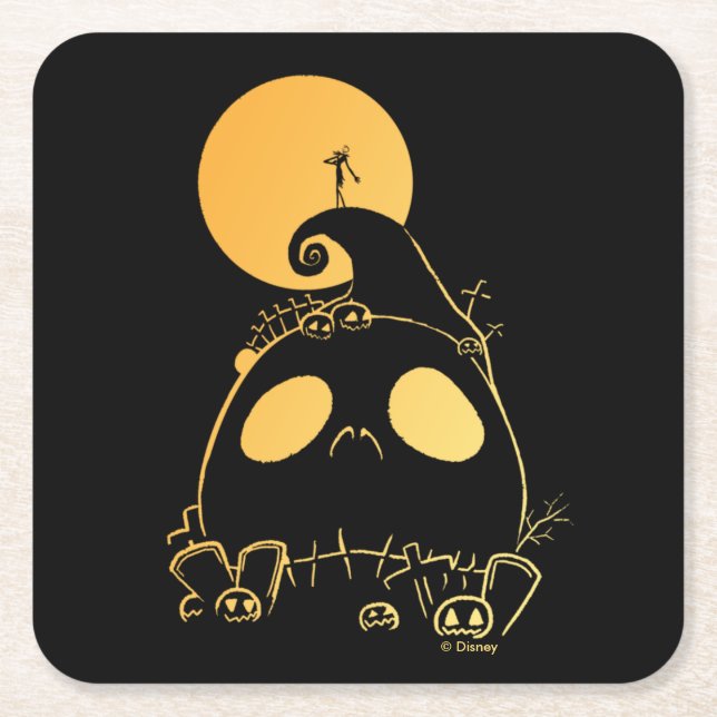 Jack Skellington on Jack Themed Spiral Hill Square Paper Coaster (Front)