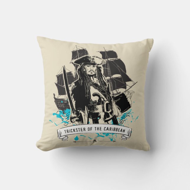 Jack Sparrow - Trickster of the Caribbean Throw Pillow (Front)