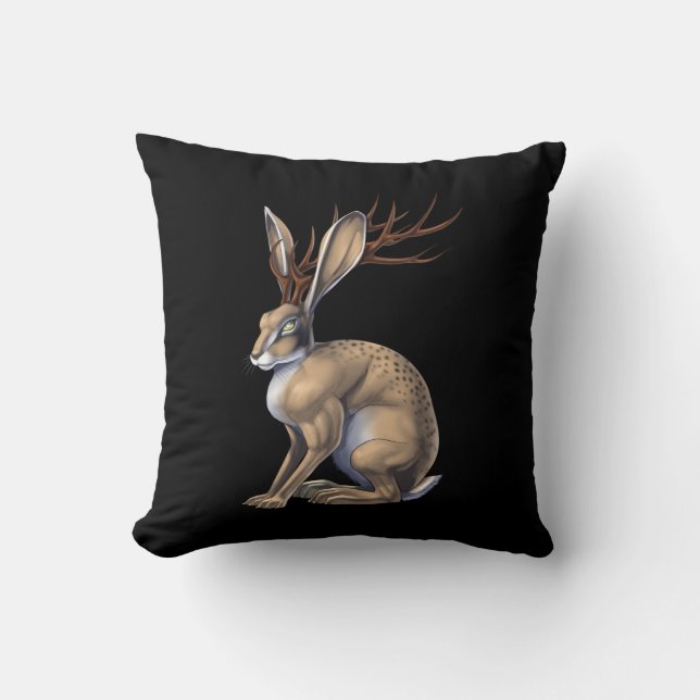 Jackalope Cryptid Animal Throw Pillow (Front)