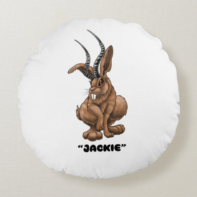 Jackalope “Jackie” Cryptid  Round Pillow (Front)
