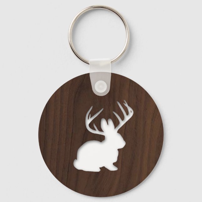 Jackalope on Dark Brown Wood Keychain (Front)