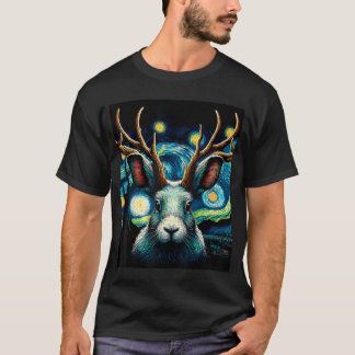 Jackalope Under Starry Night Sky Art Christmas fri T-Shirt