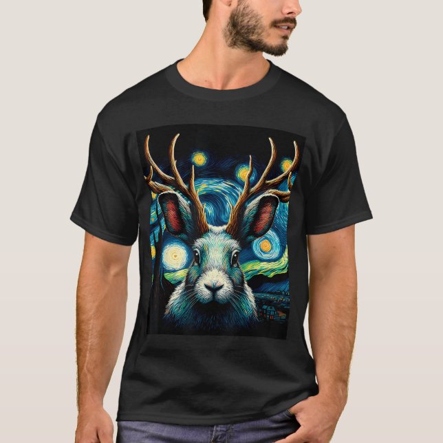 Jackalope Under Starry Night Sky Art Christmas fri T-Shirt (Front)