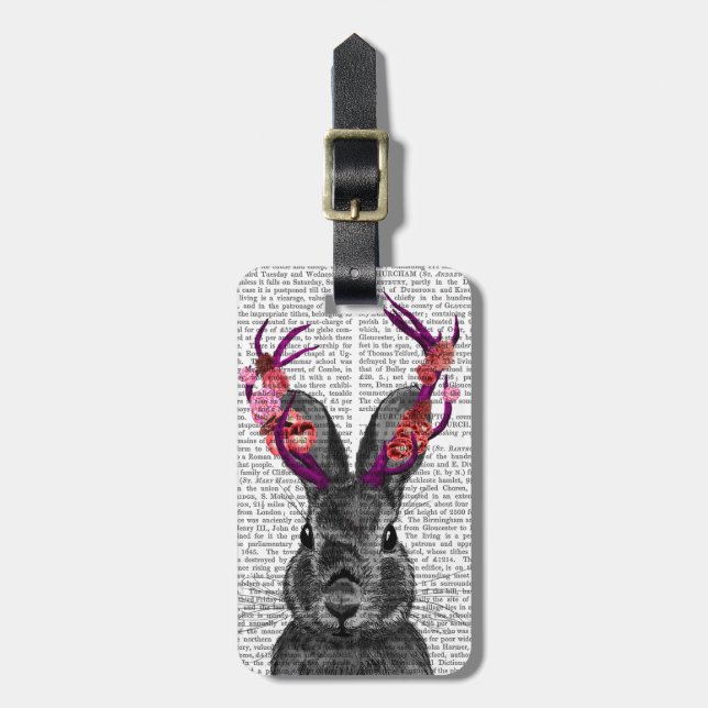 Jackalope with Pink Antlers Luggage Tag (Front Vertical)