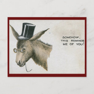 Jackass in a Top Hat Vintage Postcard