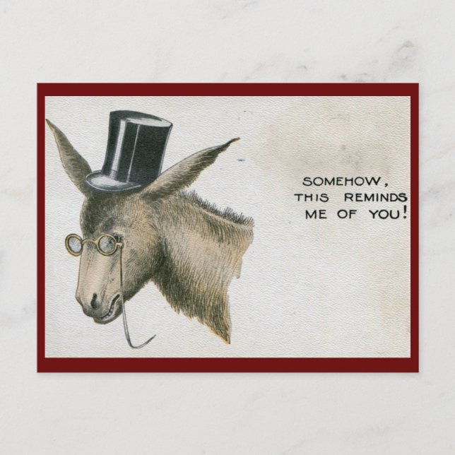 Jackass in a Top Hat Vintage Postcard (Front)