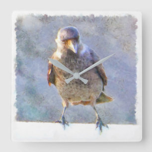 Jackdaw Watercolor Square Wall Clock