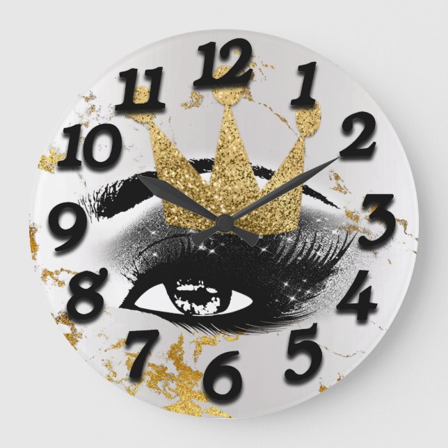 Jacke Princess Of Lashes Silver Grey Gold Marble Large Clock (Front)