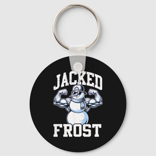 Jacked Frost Muscular Snowman Vintage Gym  Keychain (Front)