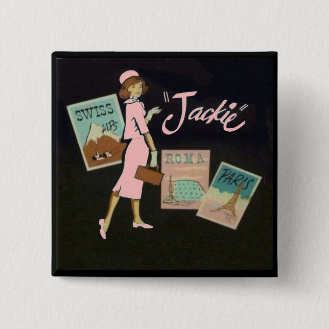 Jackie Kennedy 2 Inch Square Button (Front)